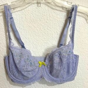 Victoria's Secret Violet Lace Rhinestone Dream Angels Unlined Demi Bra 32DD  32E